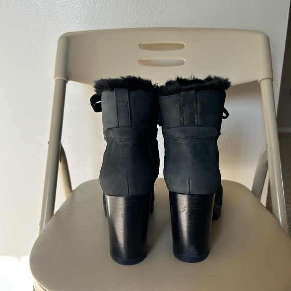 Geox Respira Faux Fur Lined Black Italian Leather Heeled Boots Size 8.5 - Picture 5 of 12